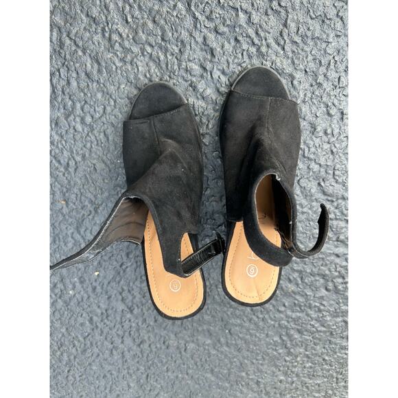 High Block Heel Open Toe Sandal Boot Women’s Size 6 Betani Black Bootie Shoe - Picture 3 of 5